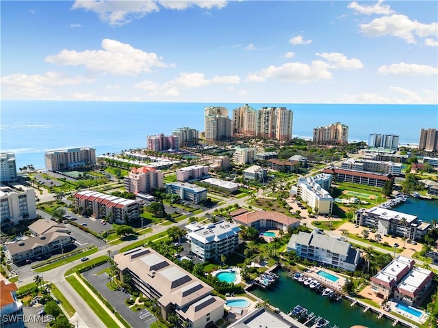 bird's eye view featuring a water view