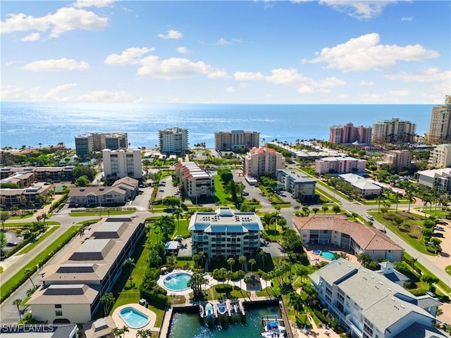 aerial view with a water view