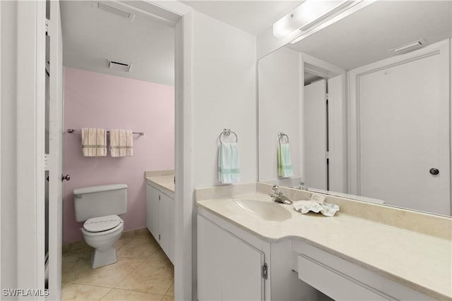 bathroom featuring tile patterned flooring, vanity, and toilet