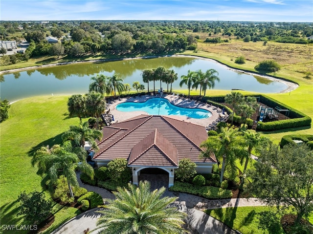 aerial view with a water view