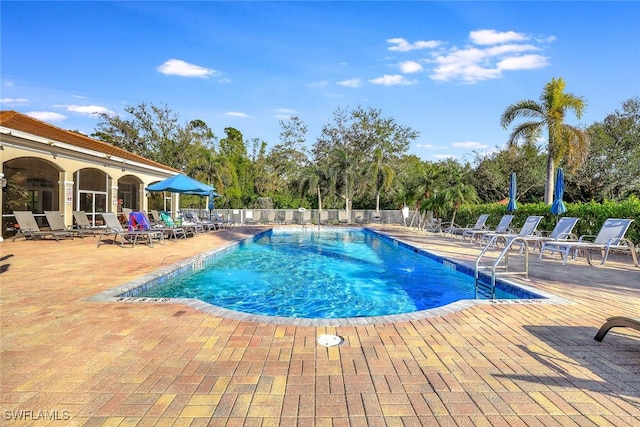 community pool with a patio