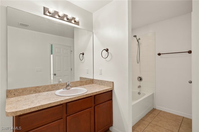 bathroom with vanity, tile patterned flooring, and shower / bathing tub combination