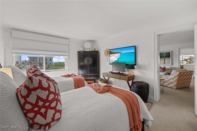 bedroom with carpet and ornamental molding