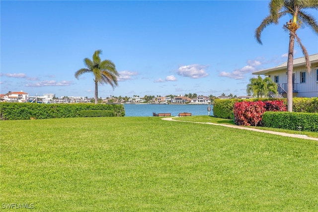 view of yard with a water view