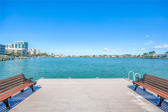 view of dock with a water view