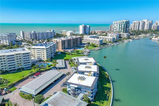 aerial view with a water view