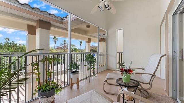 balcony with ceiling fan