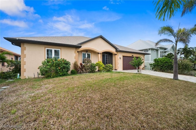 2405 Cherimoya Ln, Saint James City, FL 33956 - ranch-style home featuring stucco siding, driveway, a garage, and a front lawn