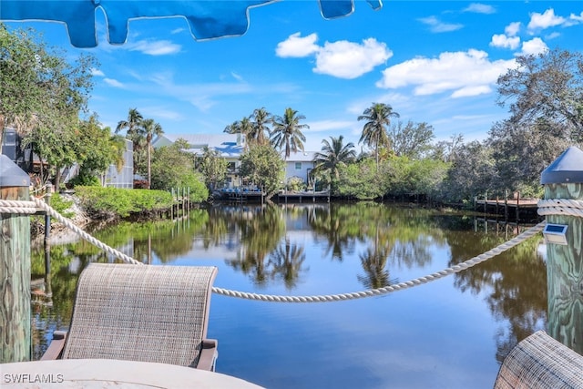 view of dock with a water view