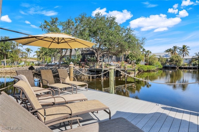 dock area featuring a water view