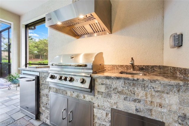 view of patio featuring an outdoor kitchen, area for grilling, and sink