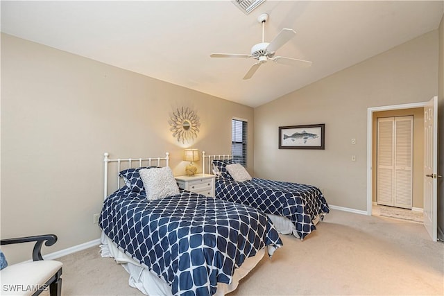 27062 Kindlewood Ln, Bonita Springs, FL 34134 - carpeted bedroom featuring vaulted ceiling and a ceiling fan