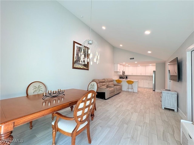 6342 Royal Woods Dr, Fort Myers, FL 33908 - dining space featuring recessed lighting, high vaulted ceiling, baseboards, light wood-style floors, and visible vents