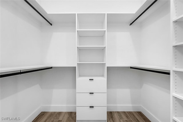 walk in closet with hardwood / wood-style floors