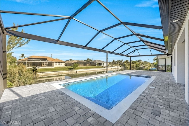 view of pool featuring a patio and a lanai