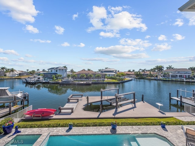 view of dock with a water view