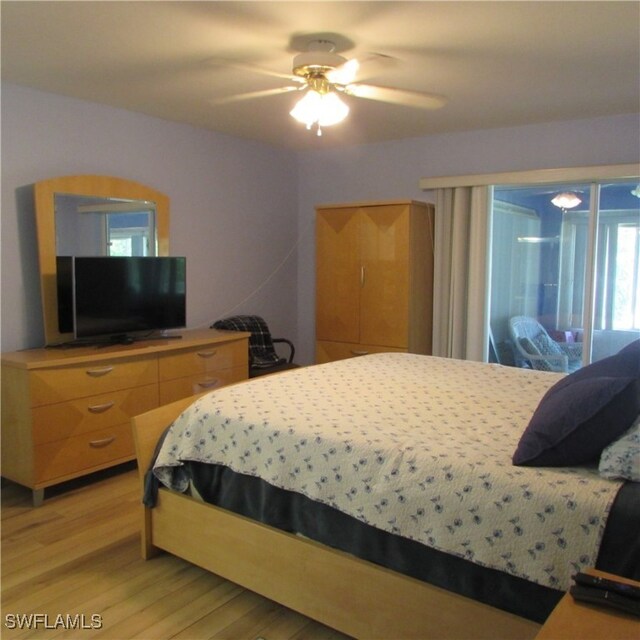 bedroom featuring ceiling fan and light hardwood / wood-style floors