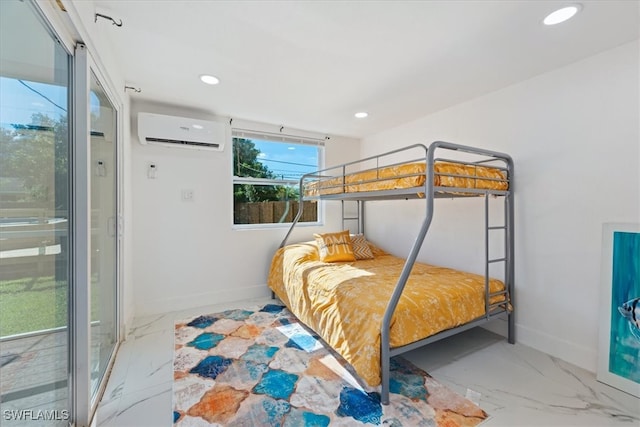 bedroom with an AC wall unit and access to exterior