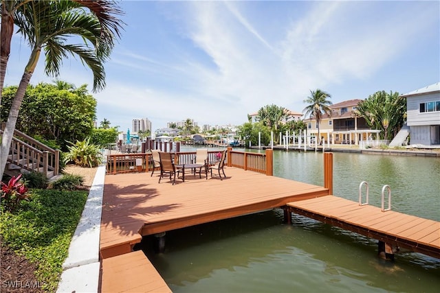 dock area with a water view