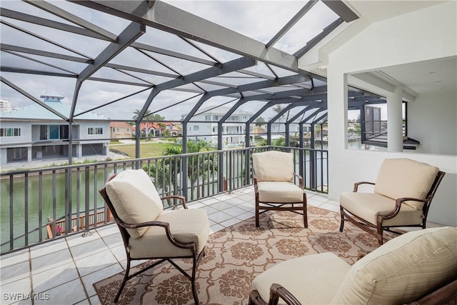 view of patio featuring a water view