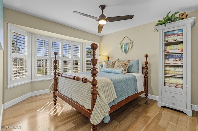 bedroom featuring ceiling fan and wood-type flooring