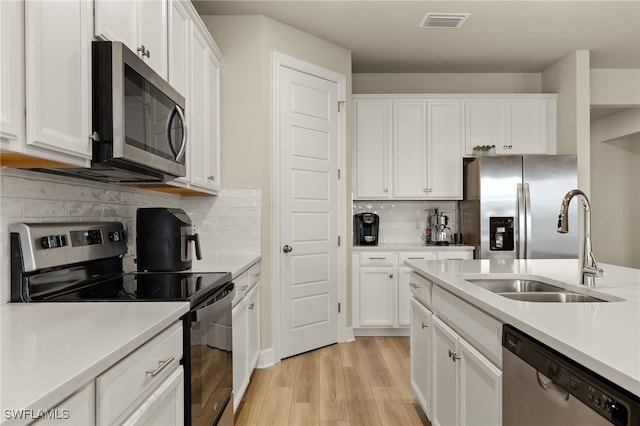 kitchen with white cabinets and appliances with stainless steel finishes