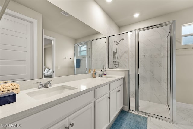 bathroom with vanity and walk in shower