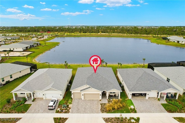 aerial view featuring a water view