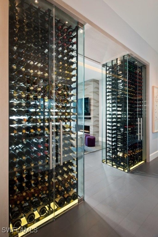 wine cellar with tile patterned floors