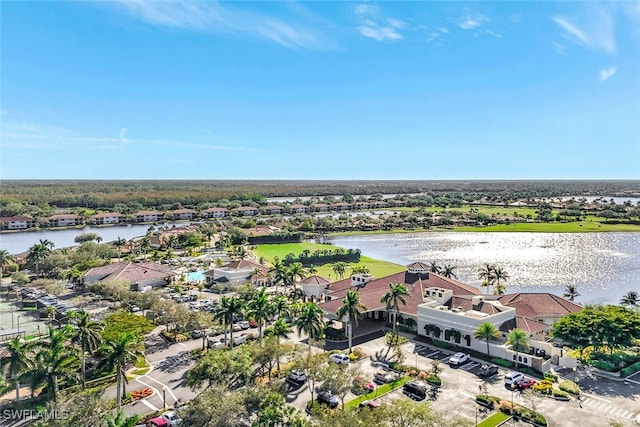 aerial view with a water view