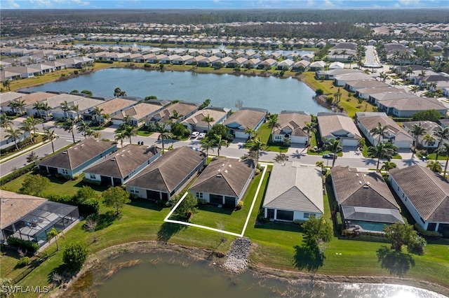 bird's eye view featuring a water view