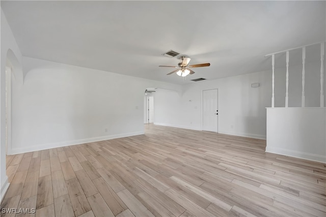 unfurnished room featuring ceiling fan and light hardwood / wood-style flooring