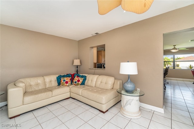 living room with light tile patterned floors