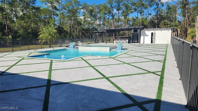 view of swimming pool featuring a patio