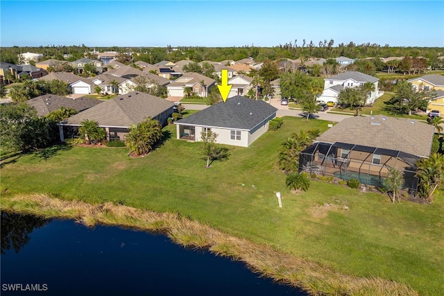 bird's eye view featuring a water view