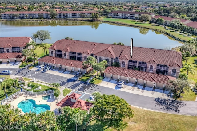 bird's eye view featuring a water view