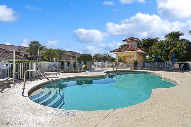 view of swimming pool featuring a patio