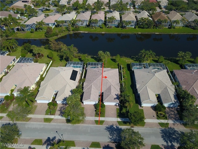 aerial view with a water view