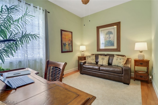 home office featuring a wealth of natural light and light wood-type flooring