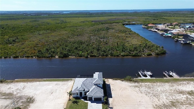 bird's eye view featuring a water view