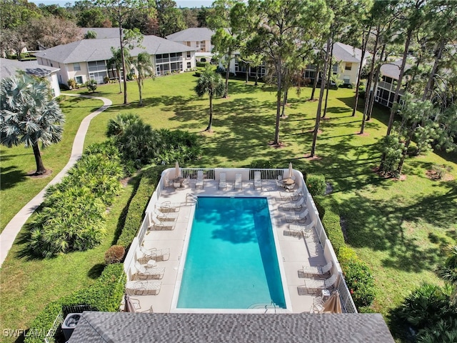 view of swimming pool featuring a patio area