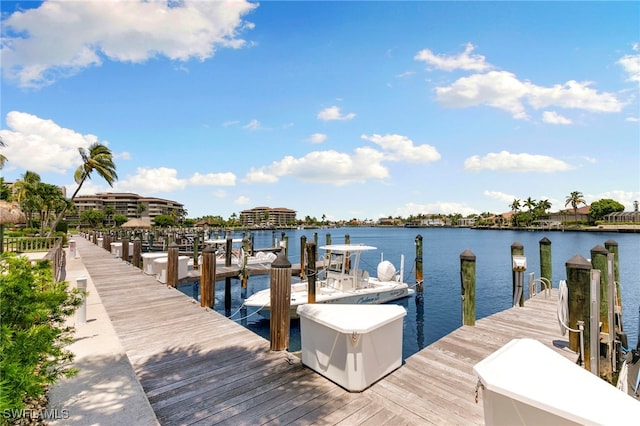 view of dock with a water view