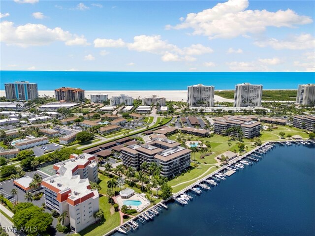 aerial view featuring a water view