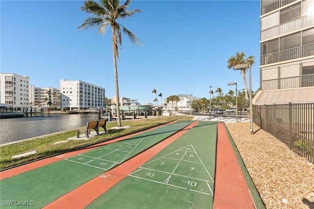 view of property's community with a water view