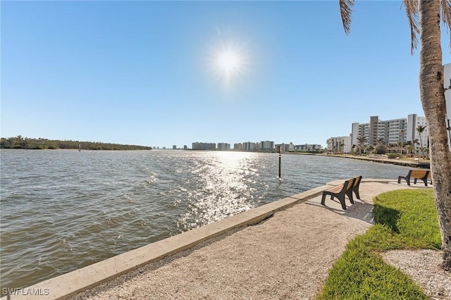 view of dock with a water view