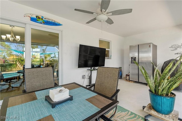 interior space featuring ceiling fan