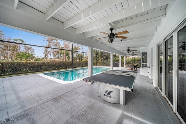 view of pool featuring a patio and a lanai