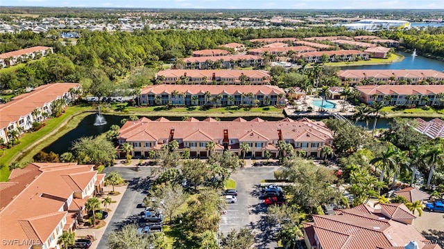 aerial view featuring a water view