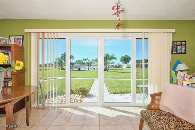 doorway featuring light tile patterned floors