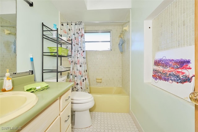 full bathroom featuring vanity, toilet, and shower / bath combo with shower curtain